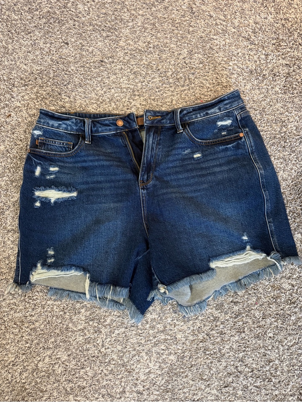 Judy Blue Dark Blue Distressed Denim Cutoff Shorts
